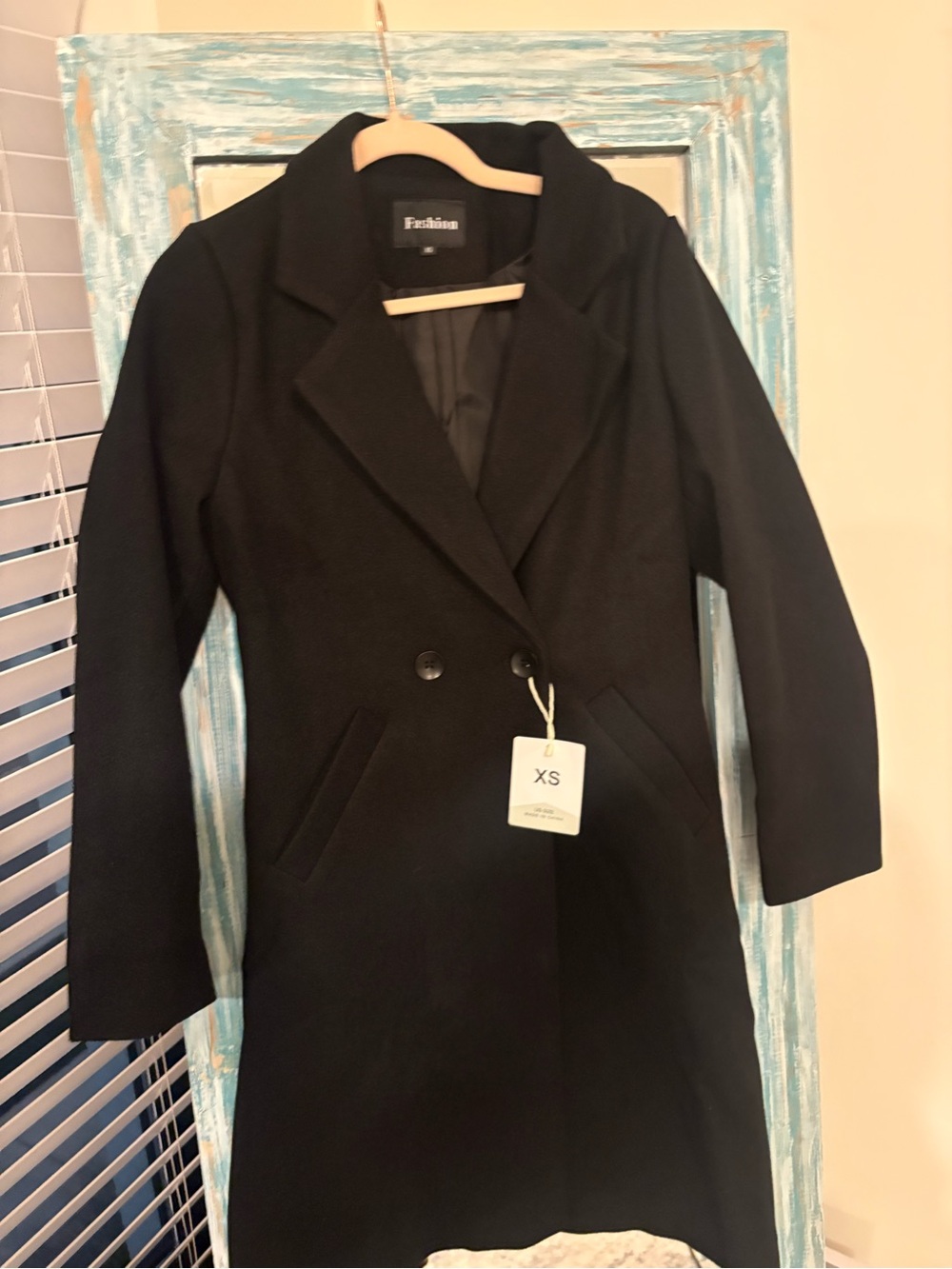 Women's Black Double-Breasted Wool Blend Coat - XS